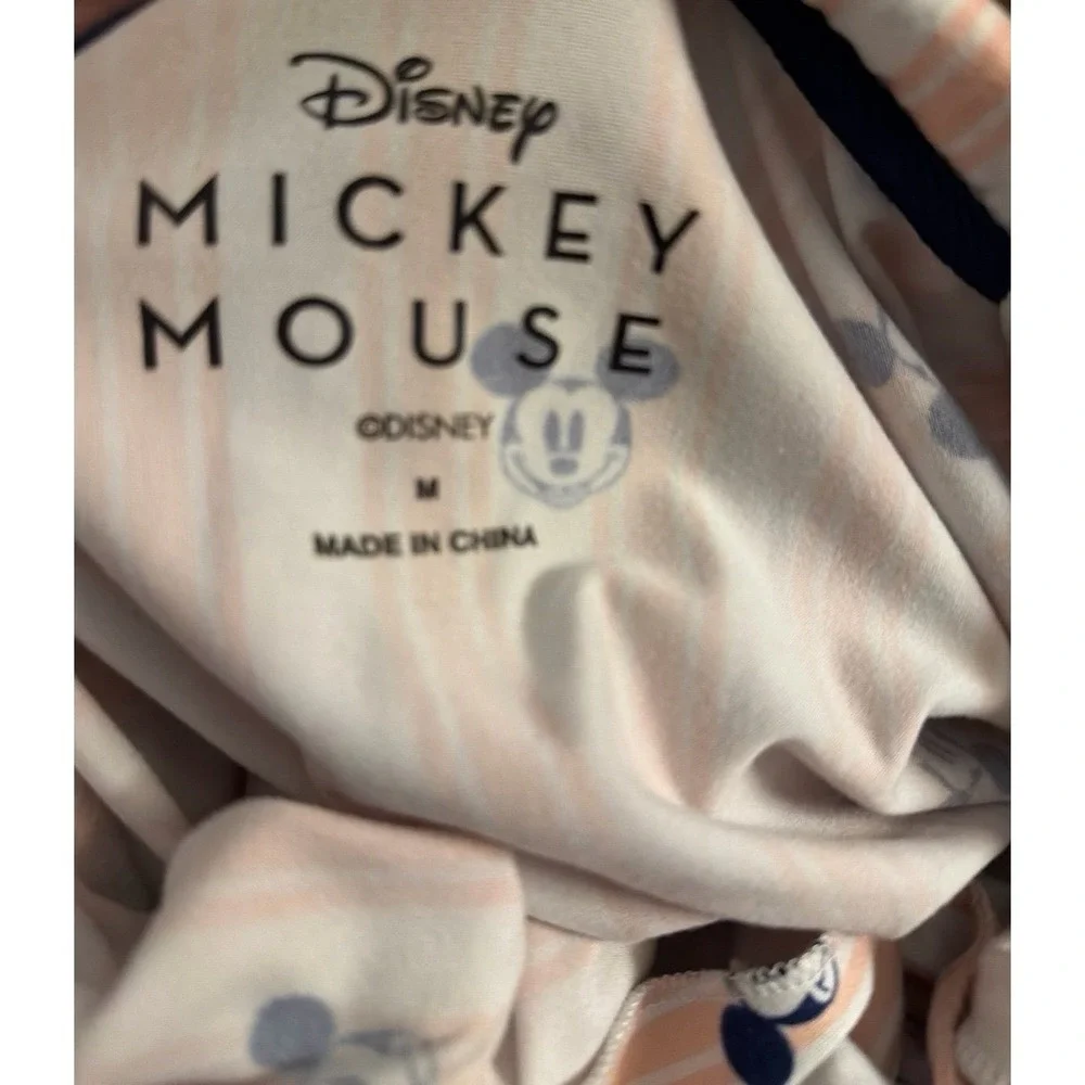 Mickey Mouse Pink White Stripped Pajamas Set Shorts Top Medium - Picture 3 of 4